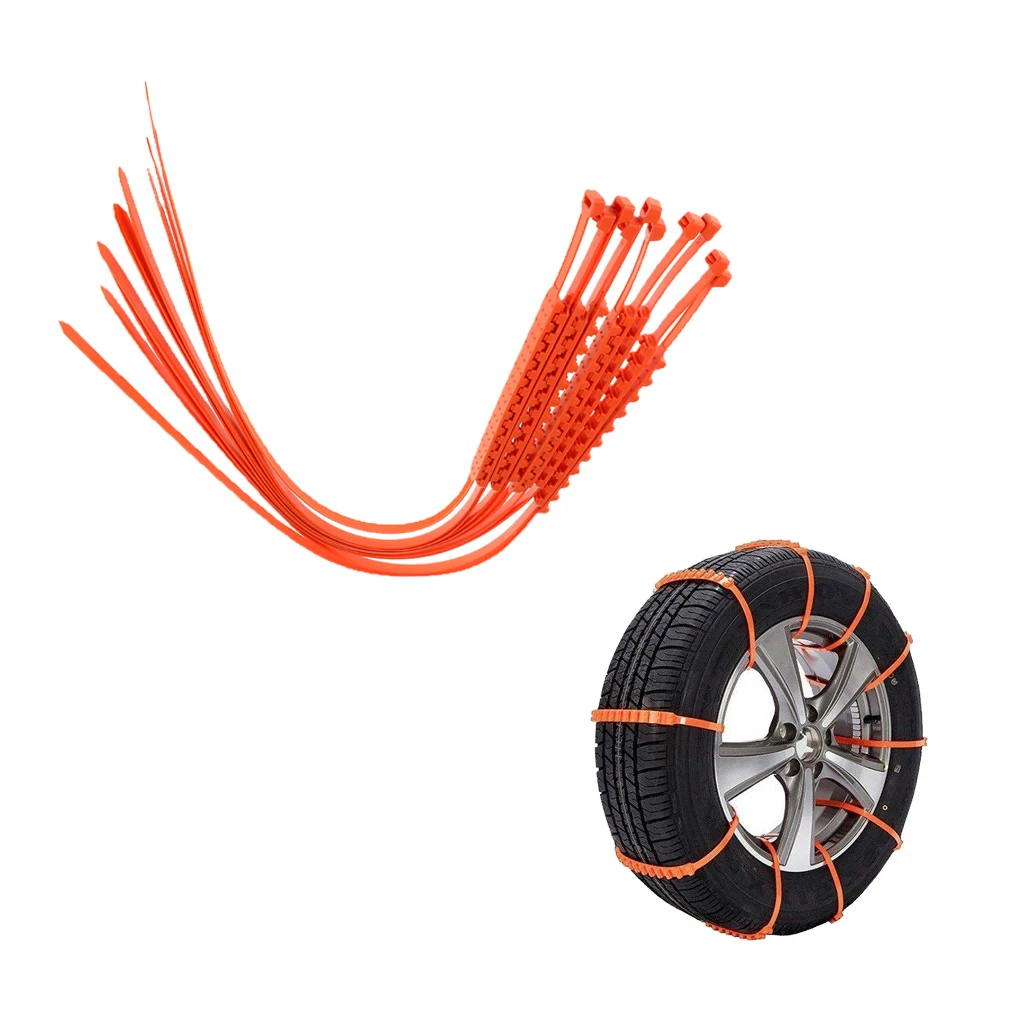 10Pcs Car Security Chains Anti Slip Snow Chains of Car, SUV, Truck Chain Tire Emergency Traction Chain (Orange)