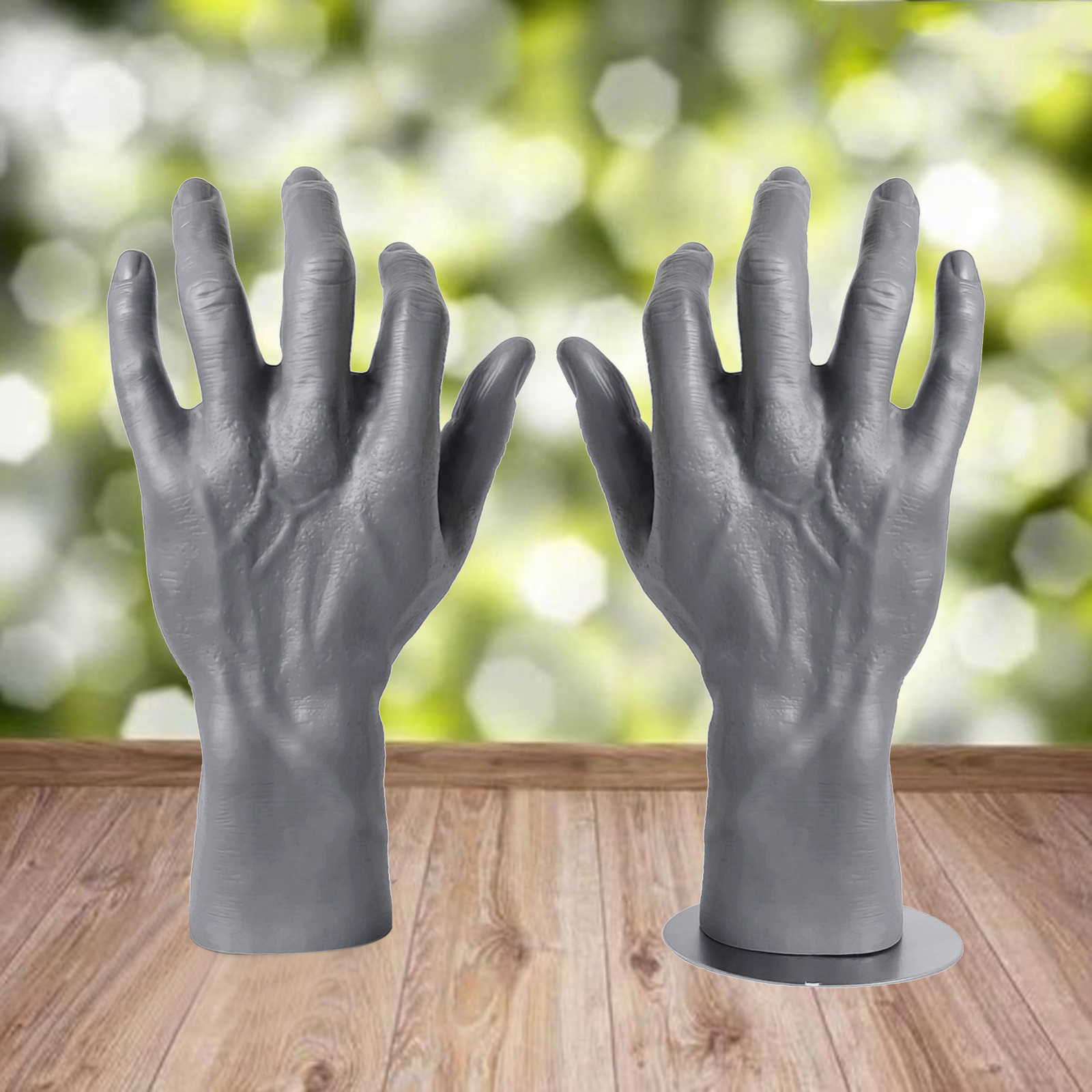 Realistic PVC Male Mannequin Left Hand, Men's Hand Displays Jewelry Organizer Stand Holder, Showing for Home Decor Gray