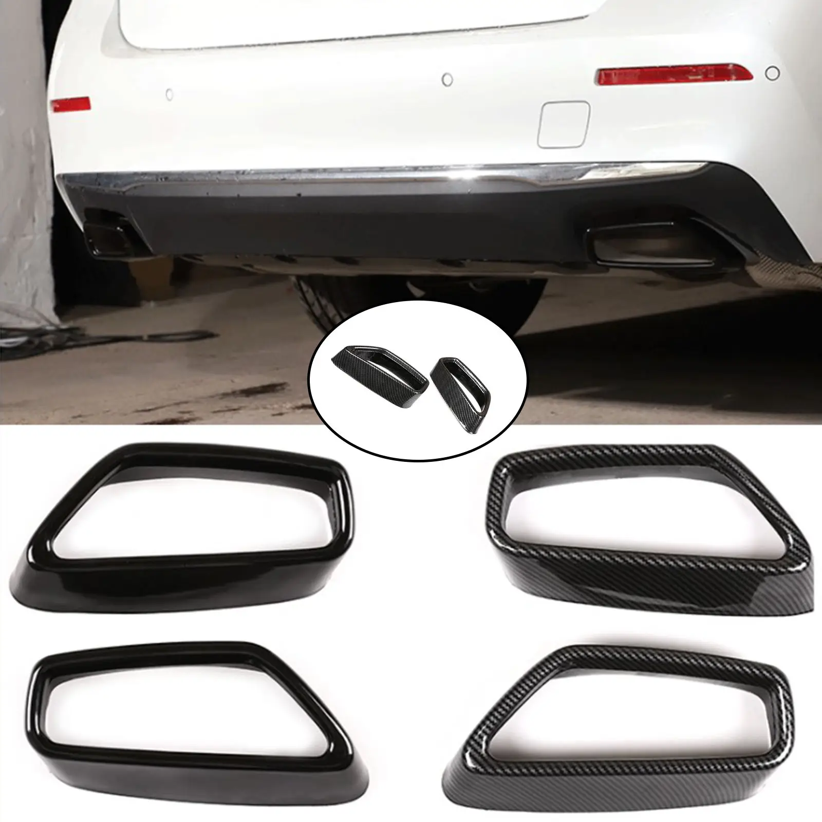 Pair of Tail Throat Frame Decor Rear Exhaust Pipe Throat Cover Trim for BMW 5 Series G30 G38 2018 to 2021