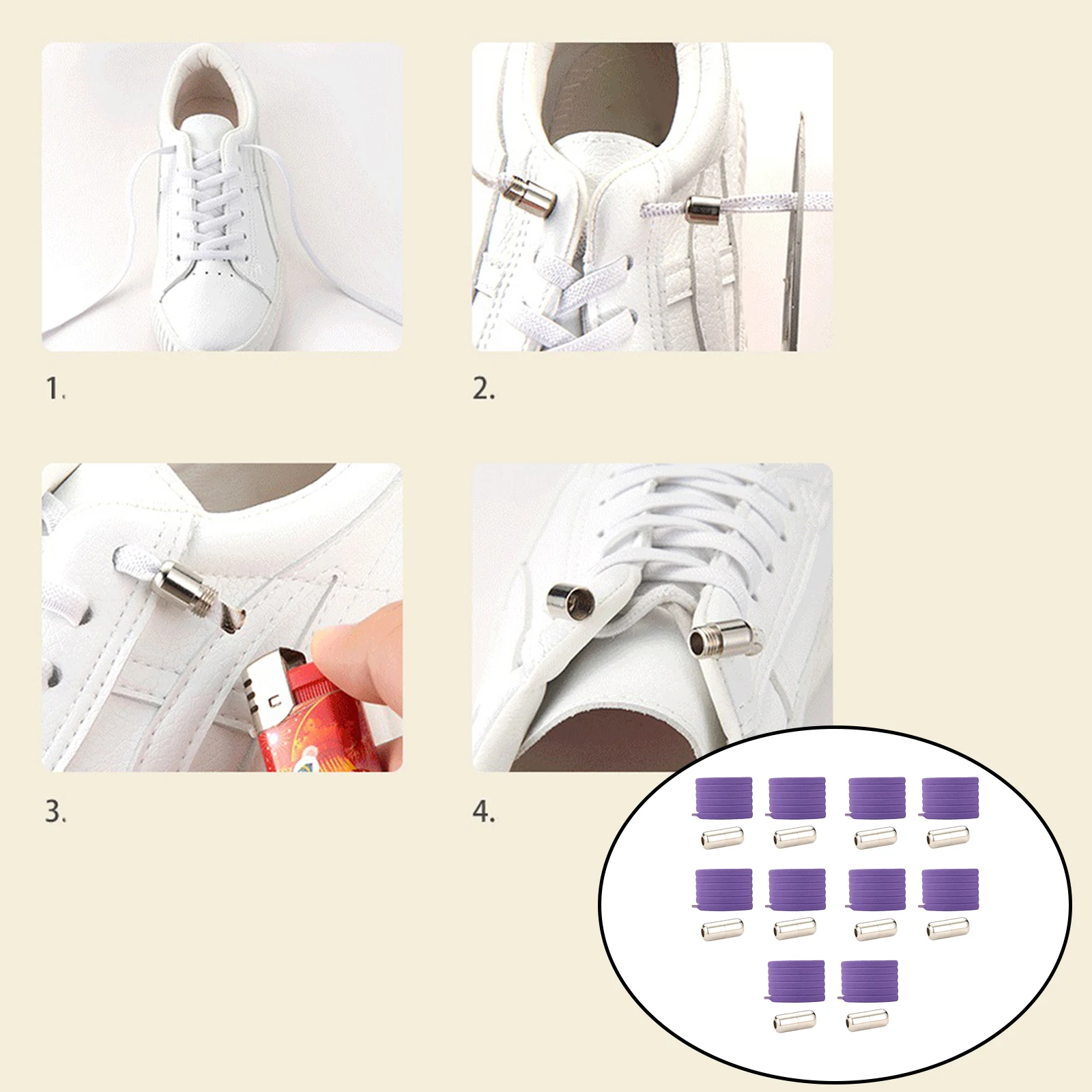No Tie Elastic Shoelaces Lock Laces Strings with Metal Buckles for Adults