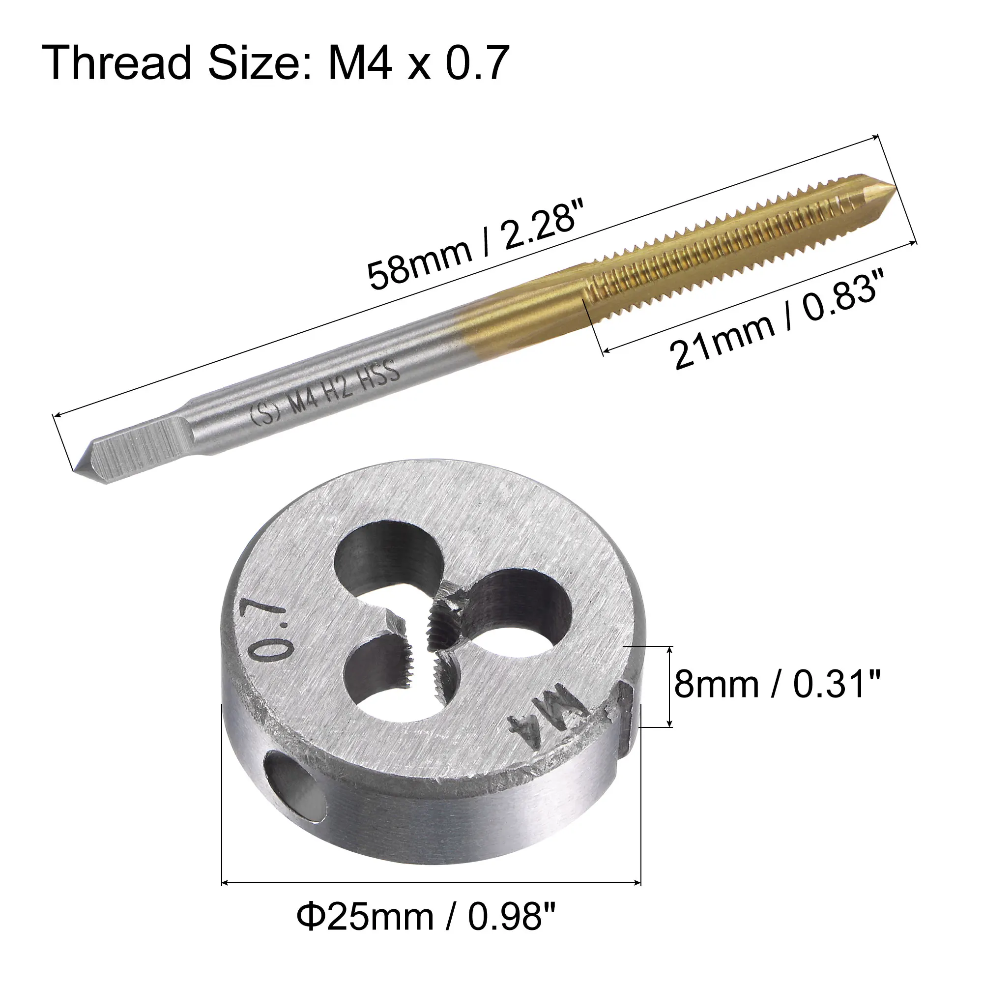 uxcell M8 x 0.5mm Metric Tap and Die Set HSS Machine Thread Screw Tap with Alloy Tool Steel Round Threading Die 