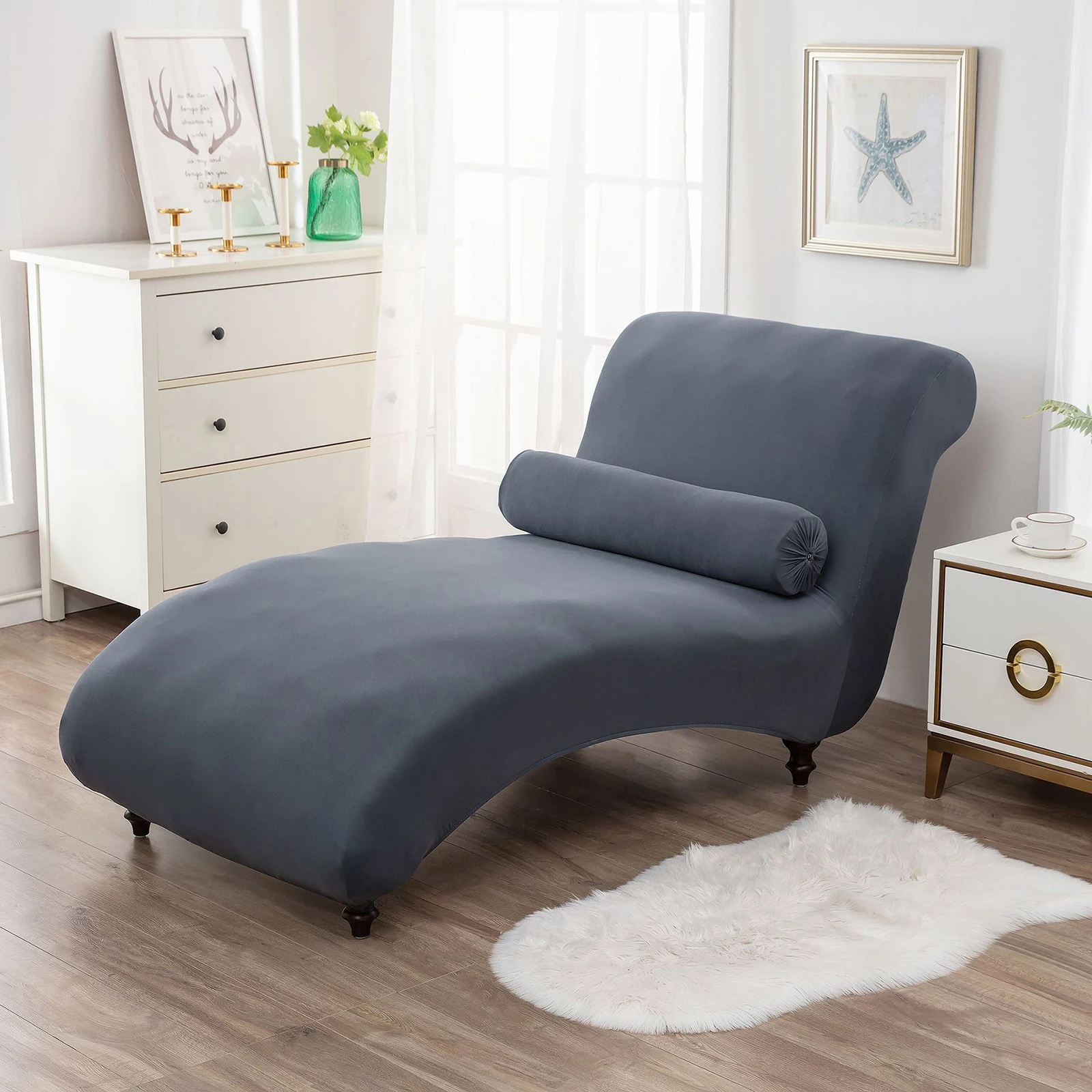 Armless Chaise Lounge Cover Living Room Stretch Chaise Slipcover for Bedroom Chaise Machine Washable