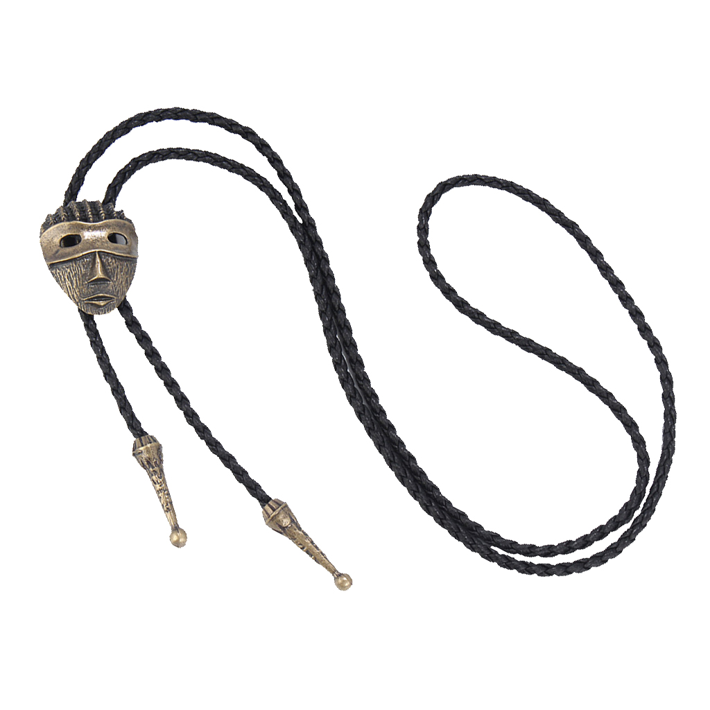 Western Cowboy Bronze Stone Bolo Tie Leather Necklace Unisex Jewelry