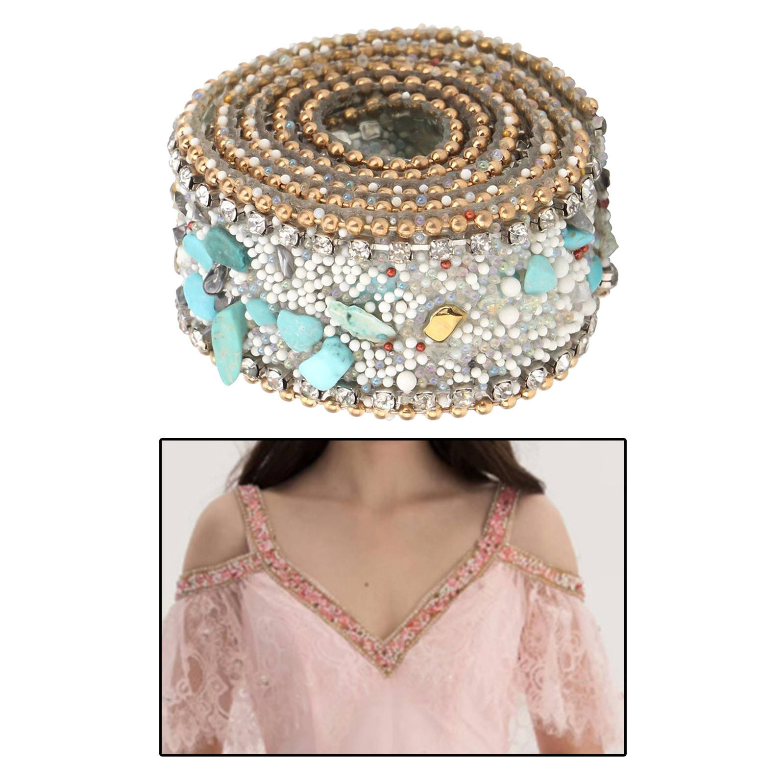 2.5cm Colorful Rhinestone Gravel Shell Lace Trim For Knitting Wedding Embroidered Ribbon DIY Handmade Patchwork Sewing