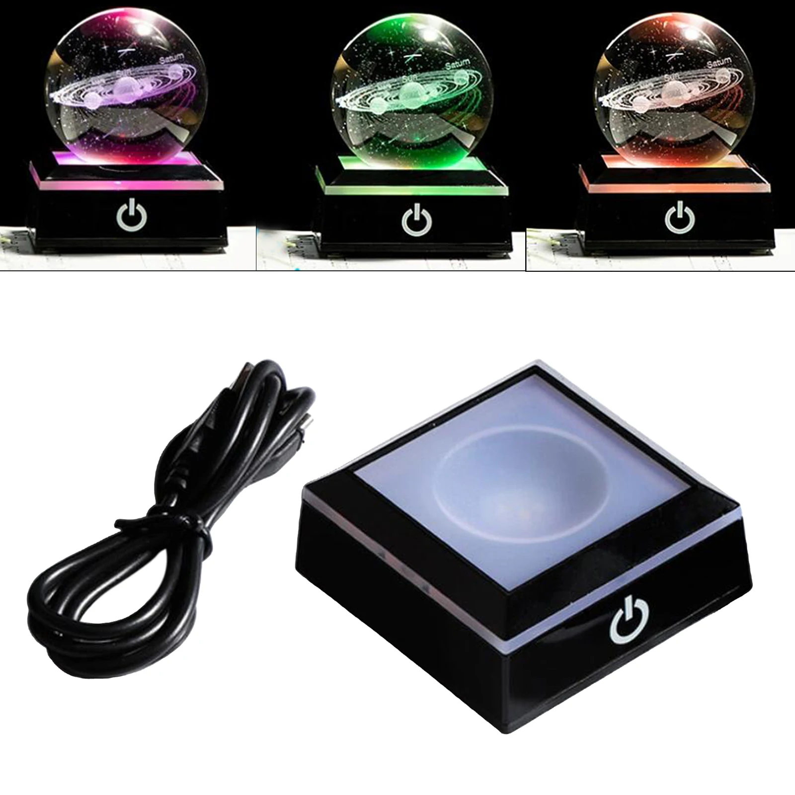 LED Light Base Lights Display Holder USB Powered Base Stand Glass Art Colorful Lighted Square Stand Display Plate