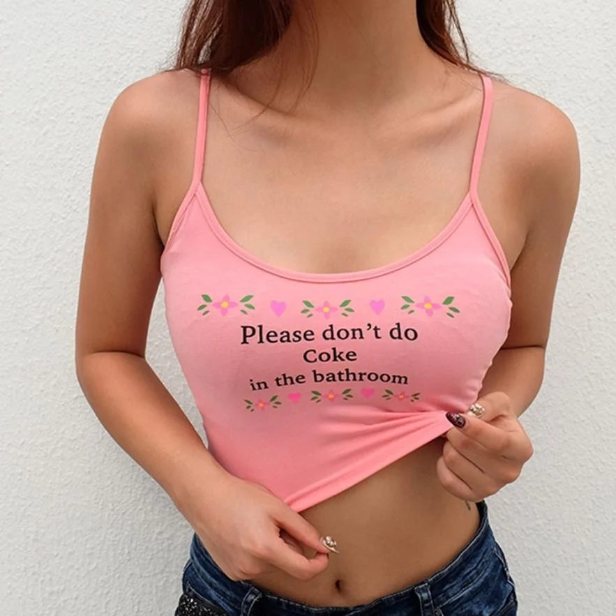 Sexy Fashion Vest Do Not Do Coke In The Bathroom Crop Tops Womens Casual Tank Tops Letter Print Vest Halter Camisole gym bra