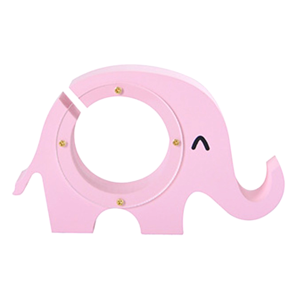 Creative Design Animal Elephant Money Bank Coin Cash Saving Box Wood Ornament,Also Cell Phone Stand ~Pink