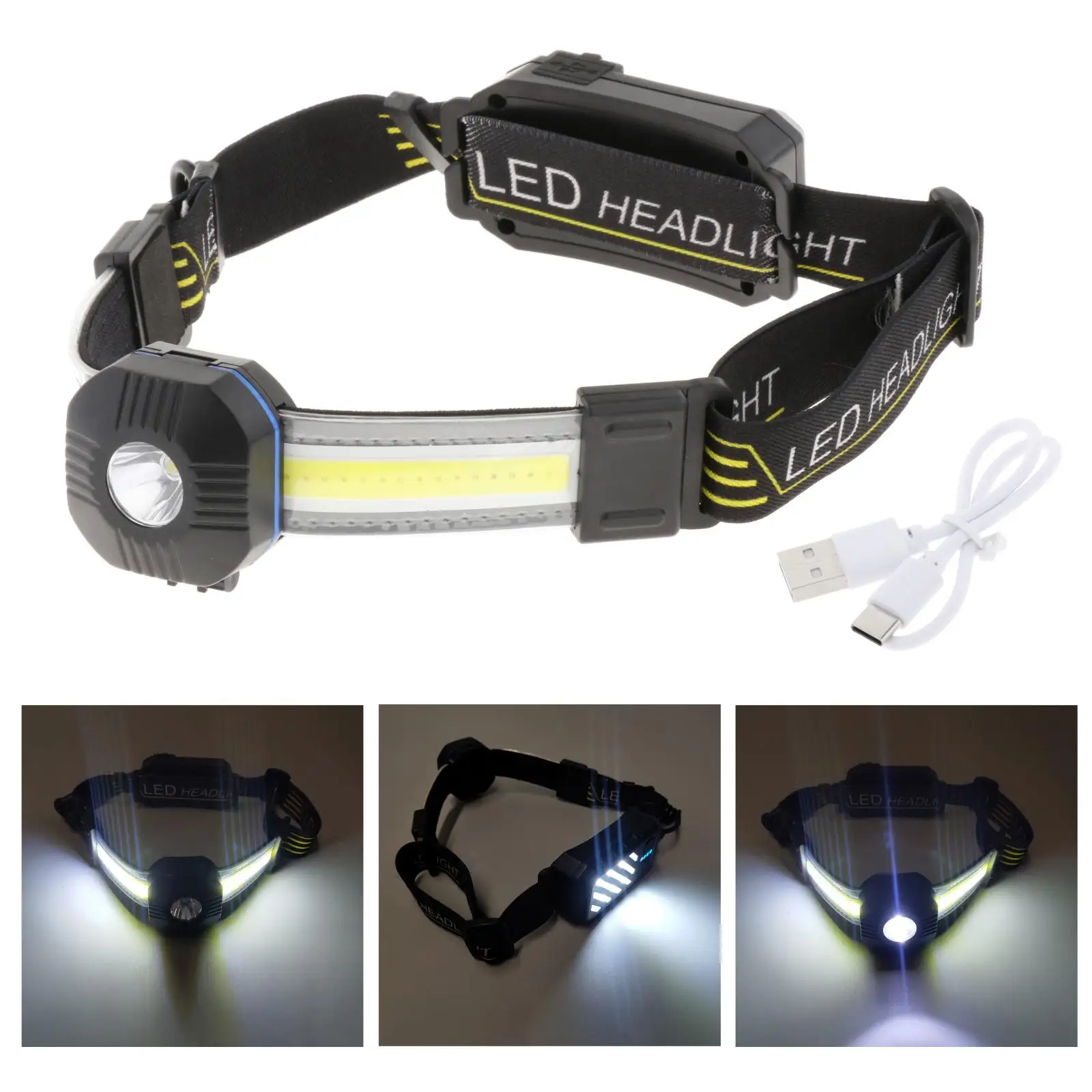Rechargeable Headlight LED Head Torch, Waterproof Lightweight COB Headlamp Head Light for Running Cycling Camping Fishing Hiking