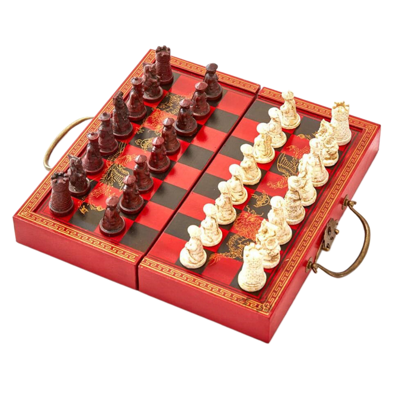 Handcrafted Wooden Chess Set Folding Wood Board Present Vintage Portable