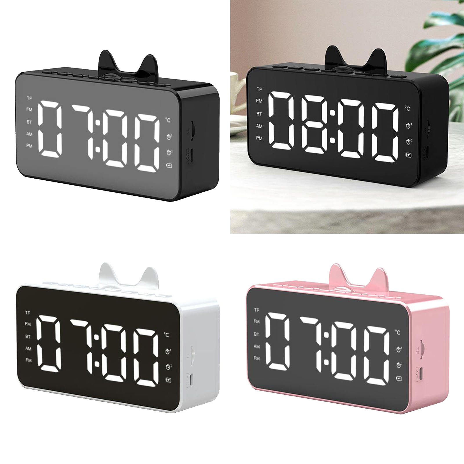 Mirror Alarm Clock Digital Snooze Table Clock Wake Up Light Electronic Large Time Temperature Display Home Decoration Clock