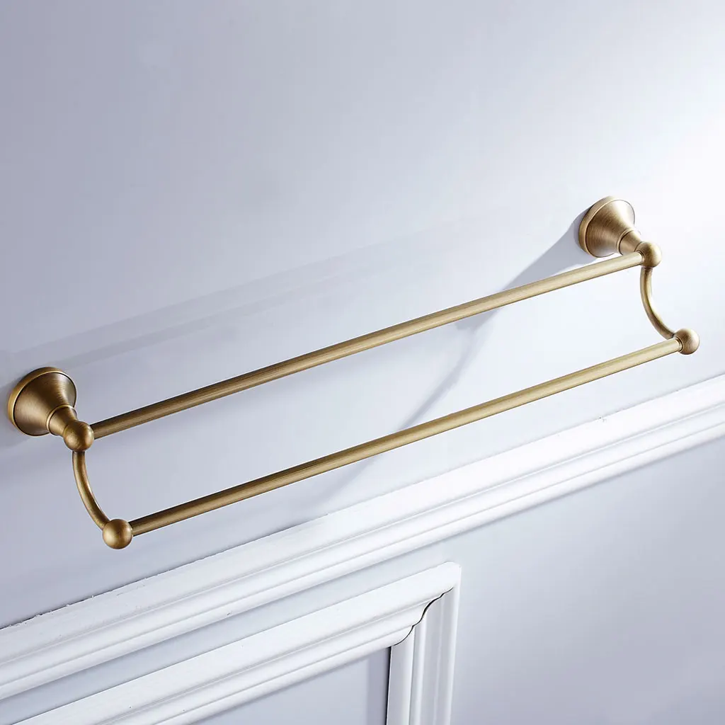 1 piece Bathroom Hardware 60cm Wall Double Towel Rails Holder Bars Rack Brass Material