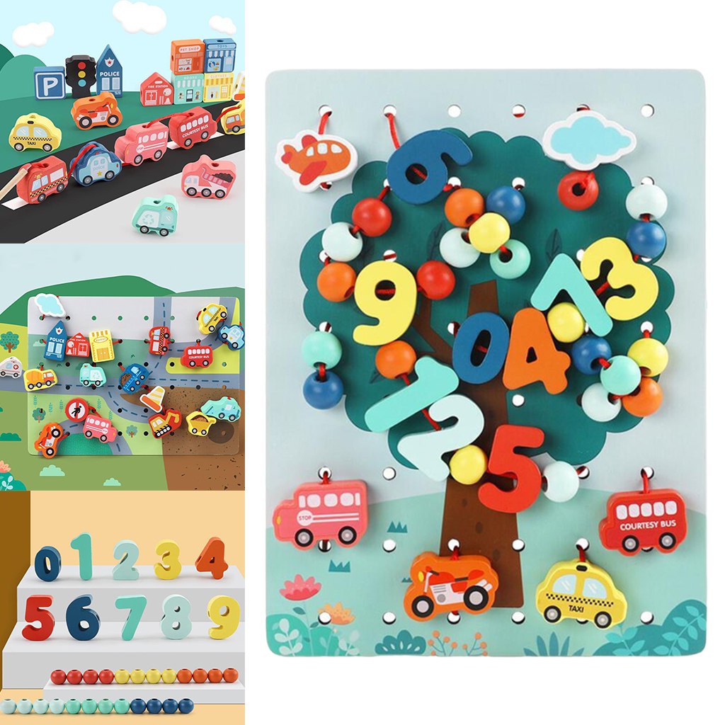 70pcs Wooden Lacing Beads for Toddlers, Fine Motor Skills Montessori Toys, Preschool Learning Toys for 2 Year Old Boys and Girl