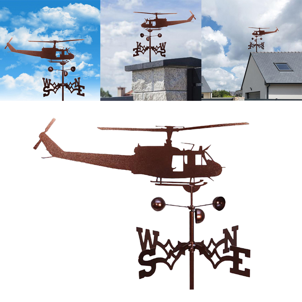 Weather Vane Wind Direction Indicators Home Roof Garden Farm Helicopter Metal Weathervane Farm Durable Roof Mount