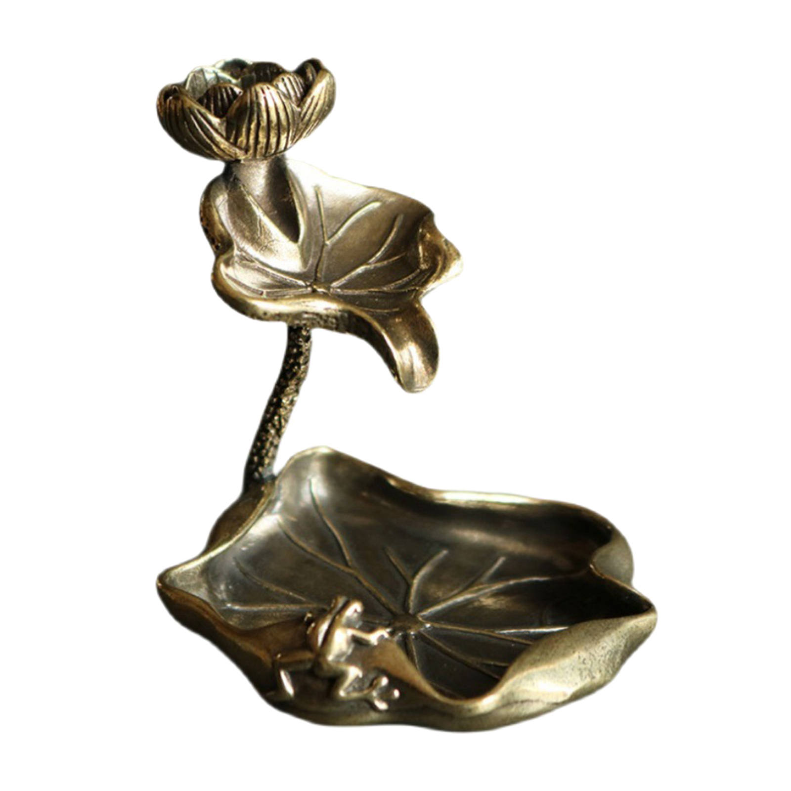 1 Piece Incense Holder Copper Decor Frog Aromatherapy Antique Censer Mini Burner Pond Lotus Leaf Reflux for Yoga Office Home