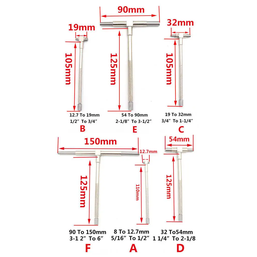 6pcs Precision Telescopic Gauge 8-150 mm, Stainless Steel Measurement Bore Engineers Kit, Inner Diameter Measuring Tool