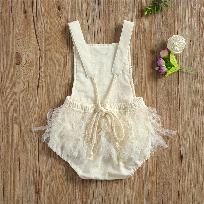 Baby Girl’s Fashion Suspender Jumpsuits Sweet Solid Color Lace Tassel Backless Lace-Up e Romper best Baby Bodysuits
