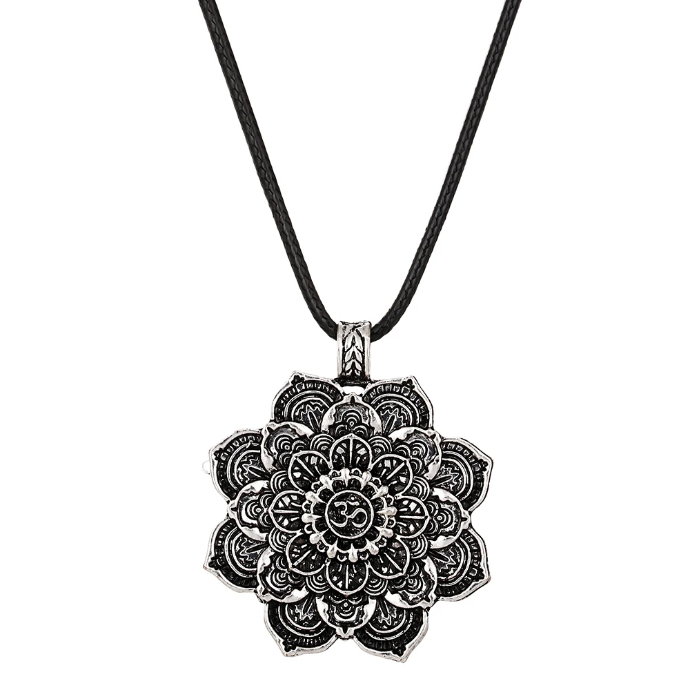 Vintage  Lotus Flower Pendant Amulet Necklace Mens Jewelry