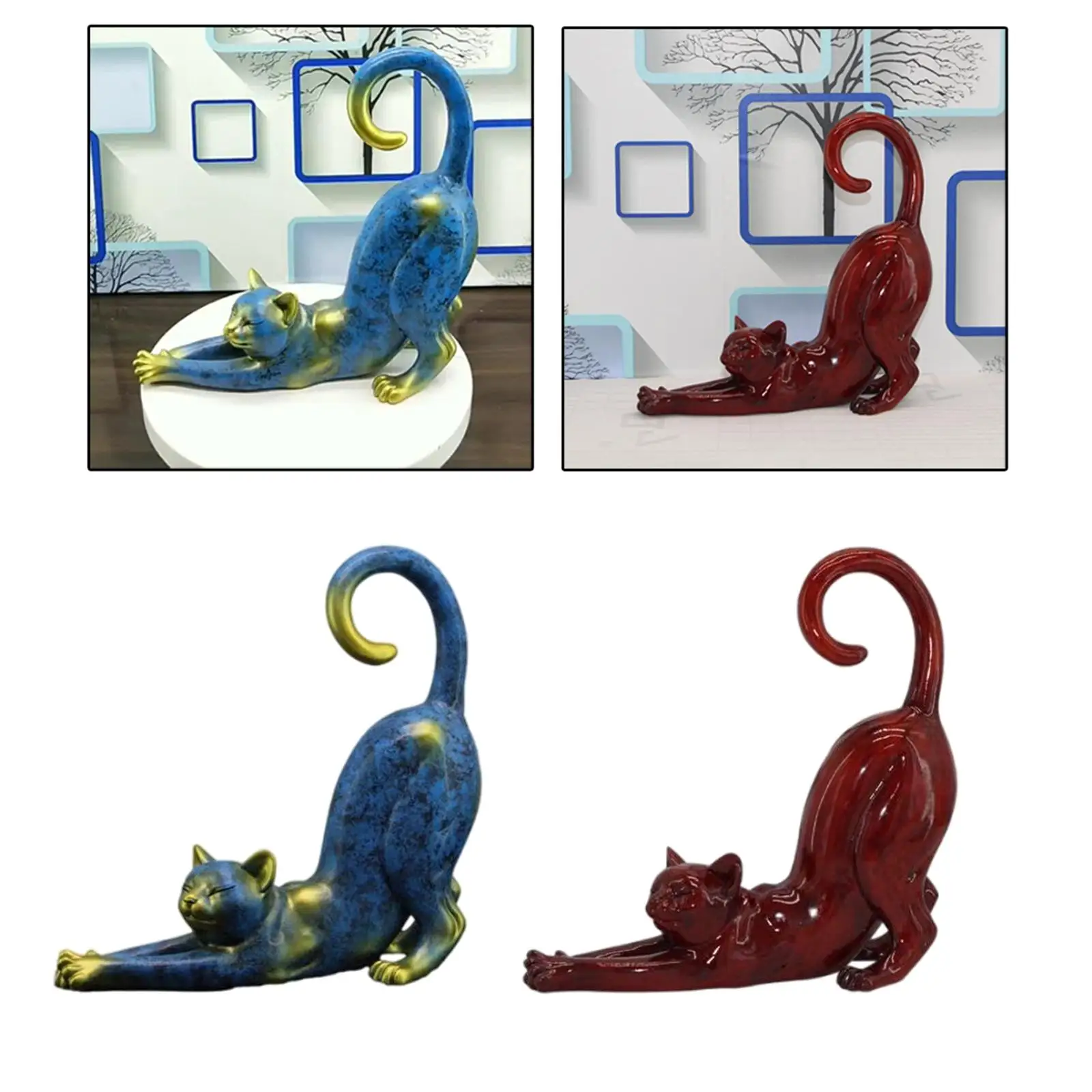 Set of 2 Resin Cat Figurine Simulated Bedroom Office Wedding Decor Gifts