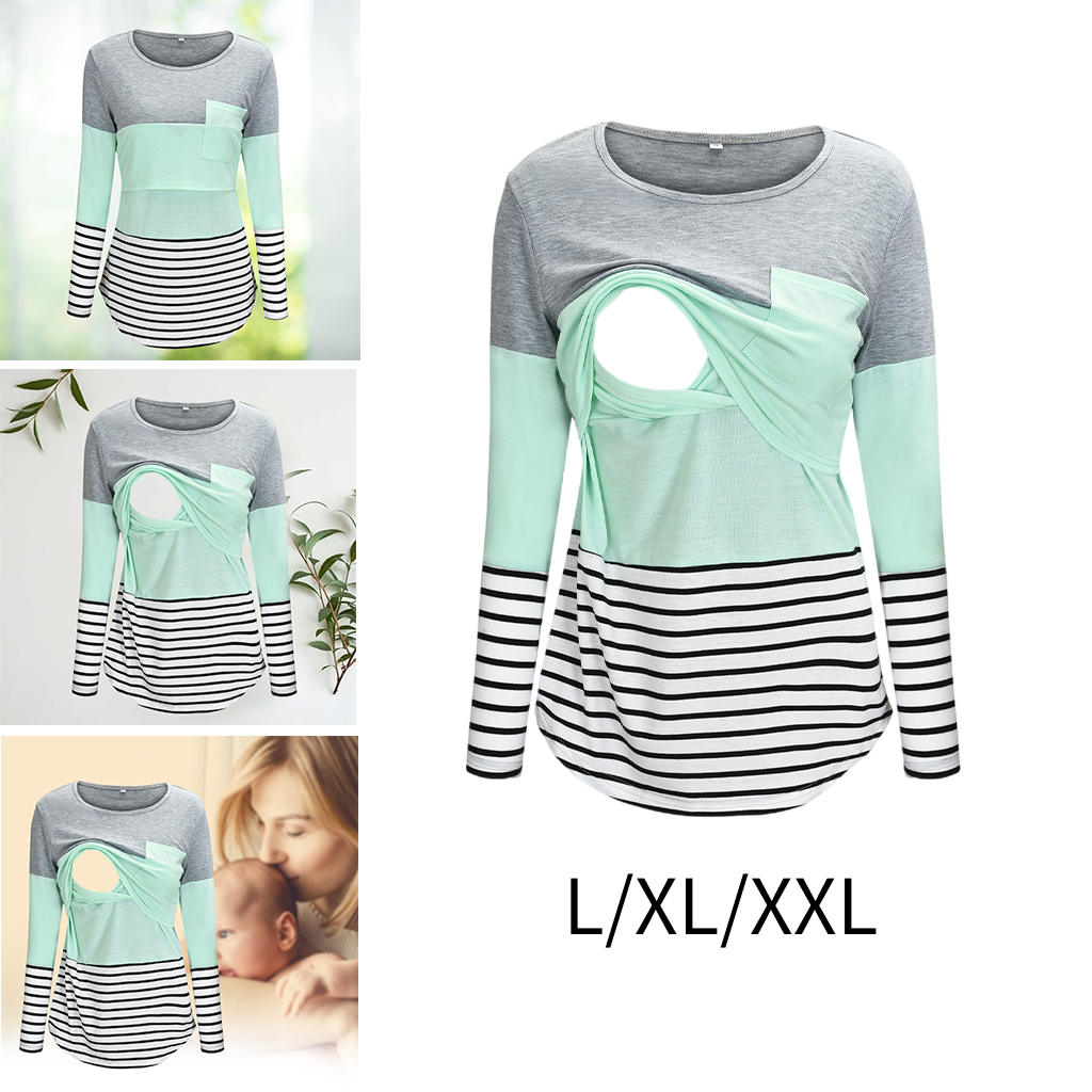 Women's Maternity Nursing Top Double Layer Pregnancy Shirts O Neck Long Sleeve Womens Maternity T-Shirt Nursing Tops