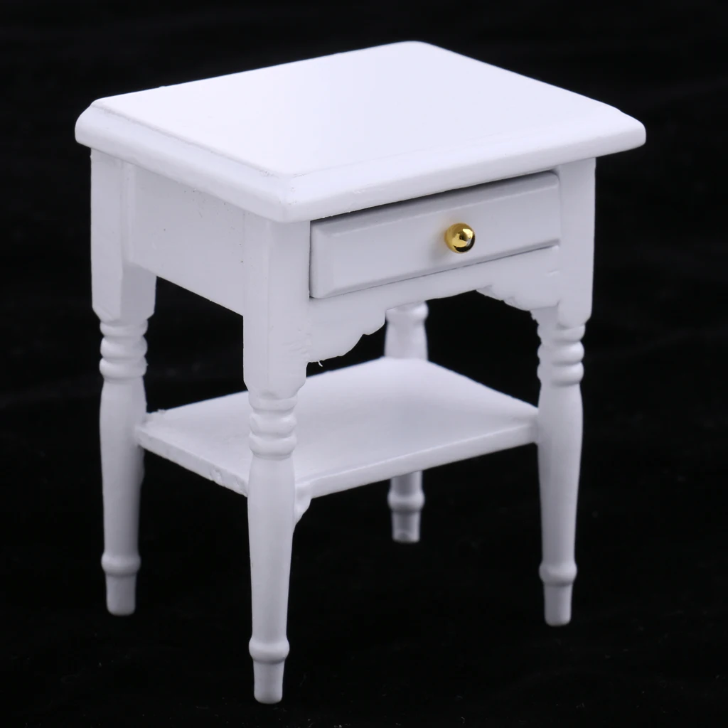 Prettyia Bedside Table Cabinet Furniture For 1:12 Dollhouse Room Accessories