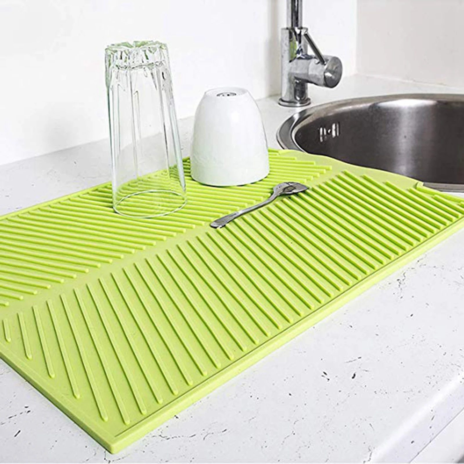 Silicone Dish Drying Mat Flume Folding Draining Mat Drain Mat Drying Dishes Pad Heat Resistant Non-Slip Cushion