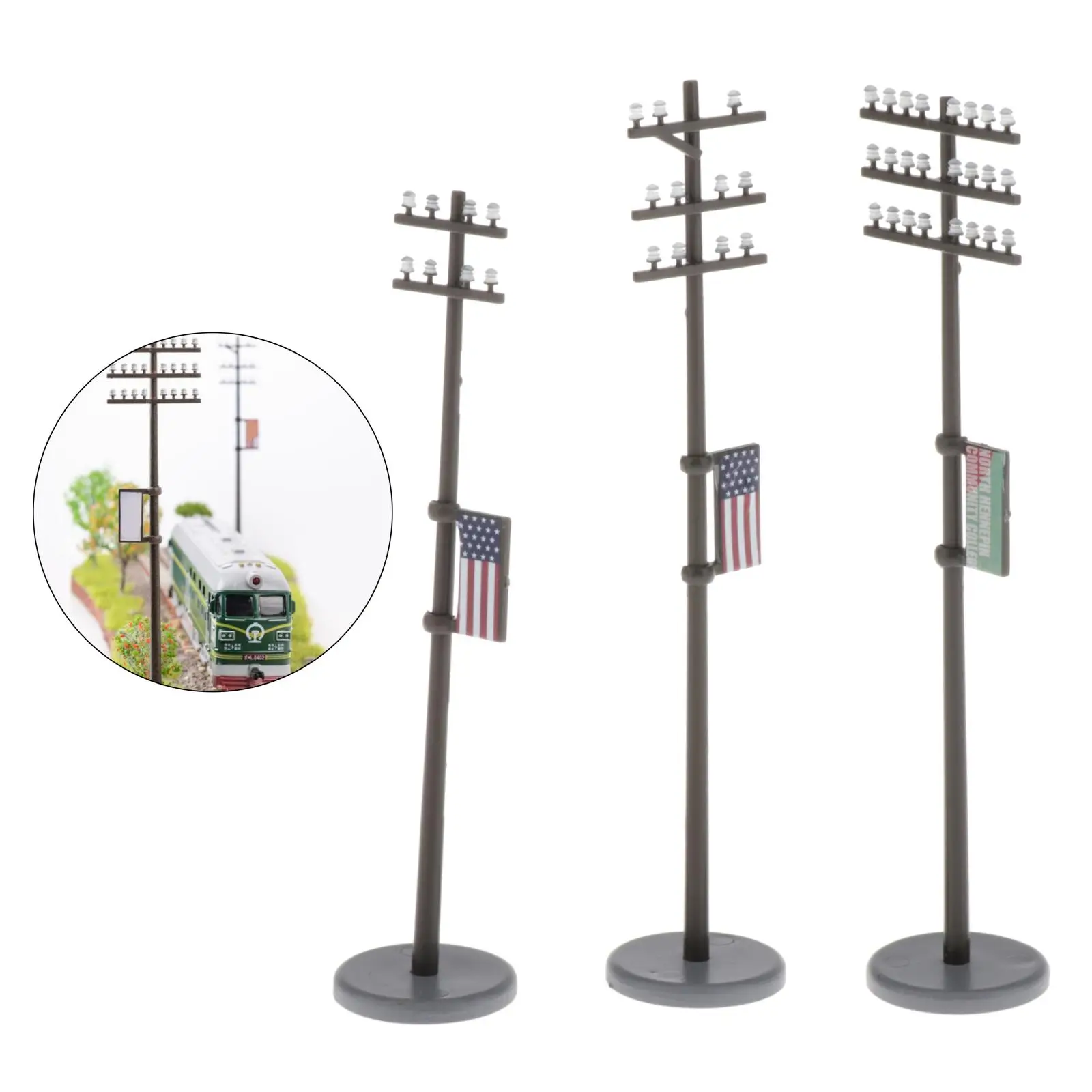 3 Pieces 1:42 O Scale Plastic Electric Poles for Train Street 