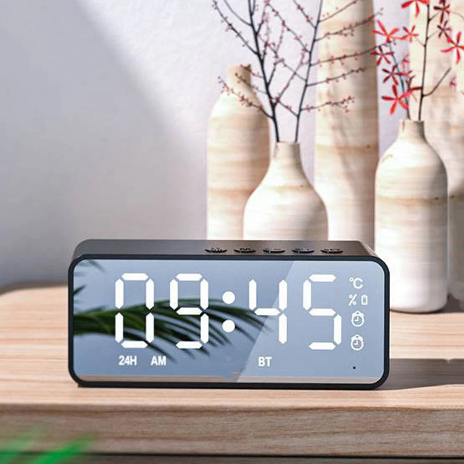 Wireless Bluetooth 5.0 Radio Speaker Alarm Clock With FM Mini Card CD Temperature Alarm Clock Support TF Card Playback Black