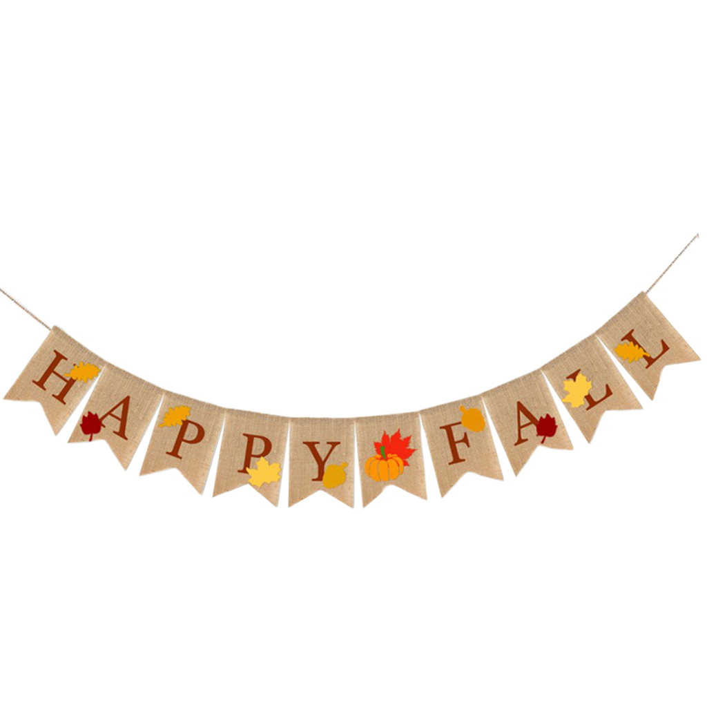 Rustic Happy Fall Banner with Leaf Bunting Flag Hanging Fall Mantel Party