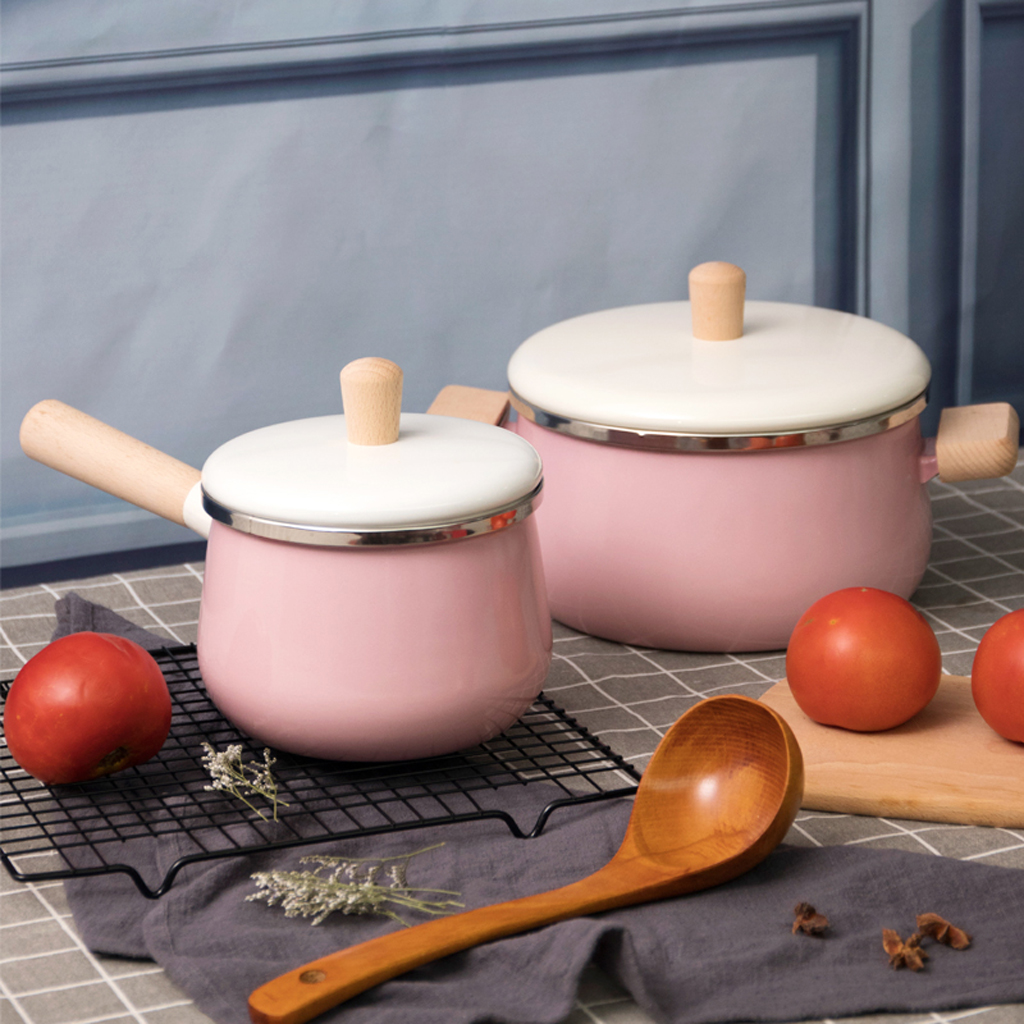Enamel Milk Pot Milk Pan Saucepan Warmer with Lid Kitchen Stockpot Soup Noodle Baby Food Sauce Porridge Cooking Pan Pots