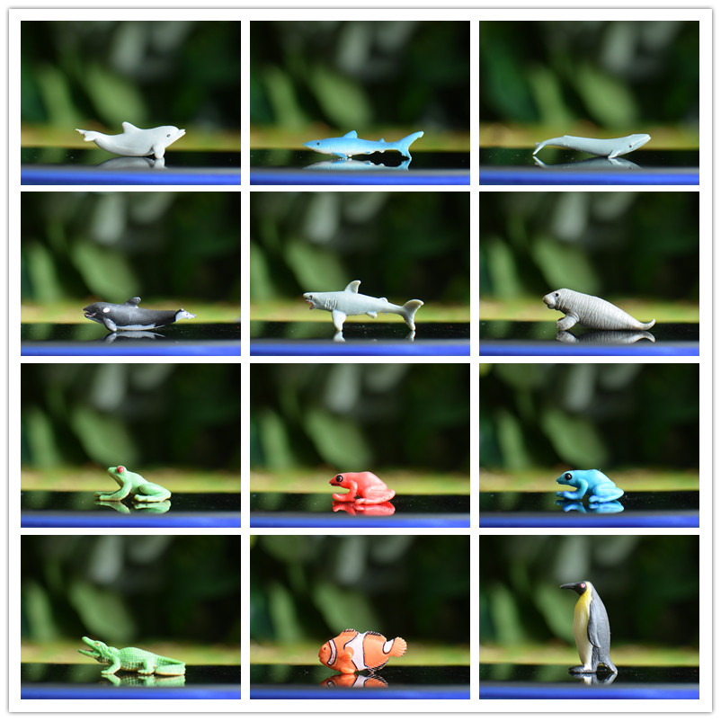 Miniature Oceans Animal Model Turtle Alligator Whale Shark Dolphin Penguin Clownfish Frog Sea World Mini Figurine Decor Toys