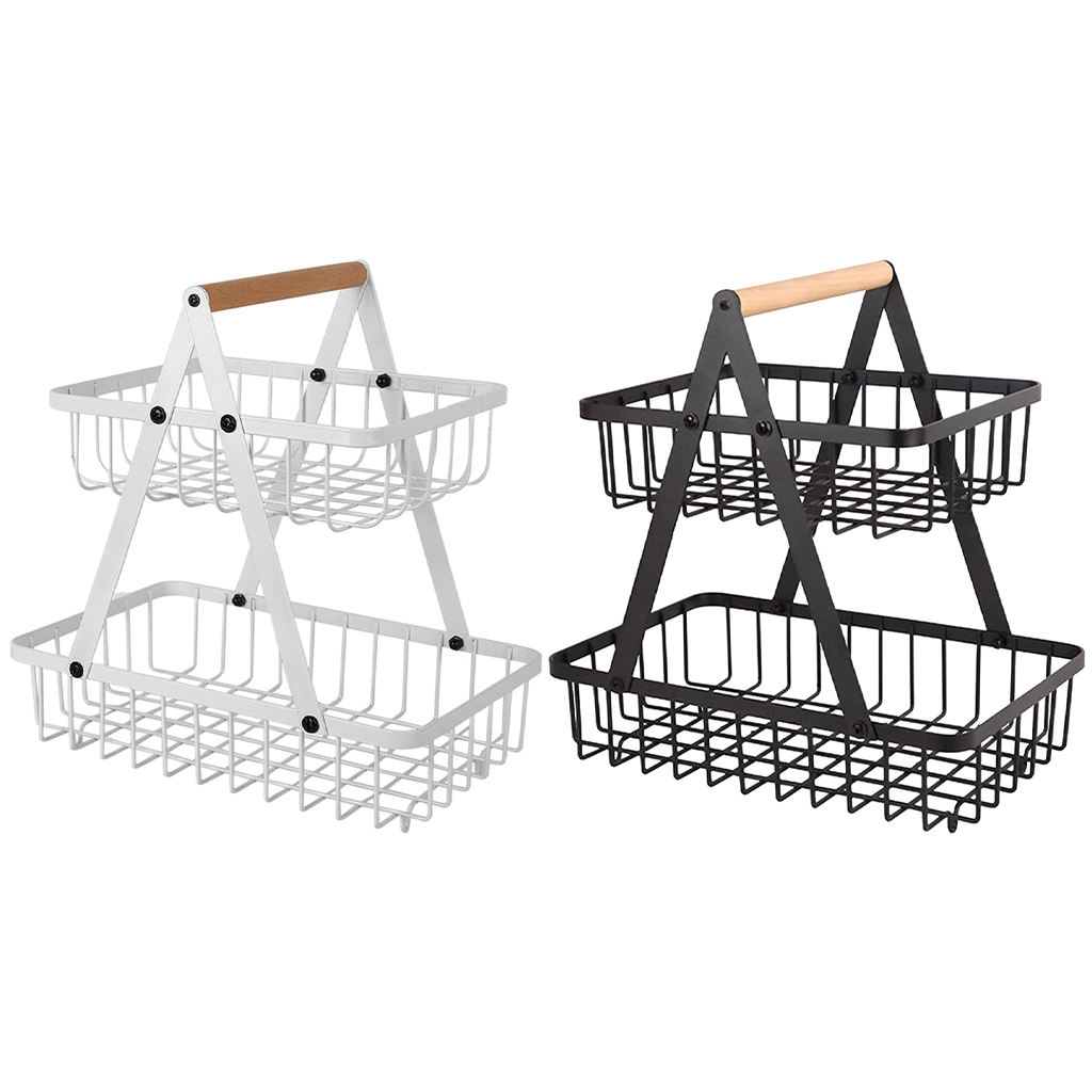 Wrought Iron Detachable Fruit Basket Countertop Snacks Bread Vegetable Holder Multifunction Storage Organizer Display