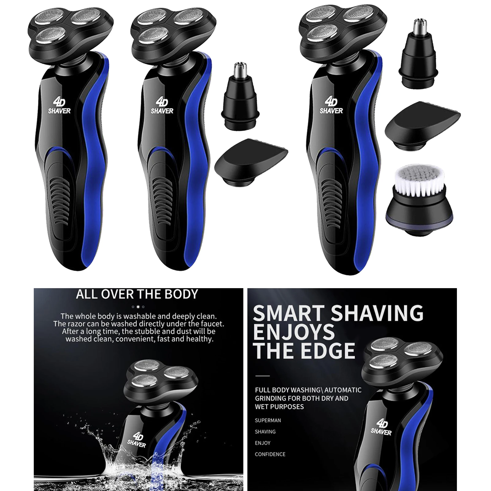 4D Floating Rechargeable Washable Men Cordless Electric Shaver Razor Trimmer Mens Grooming Shaving Kit Shaver Nose Trimmer