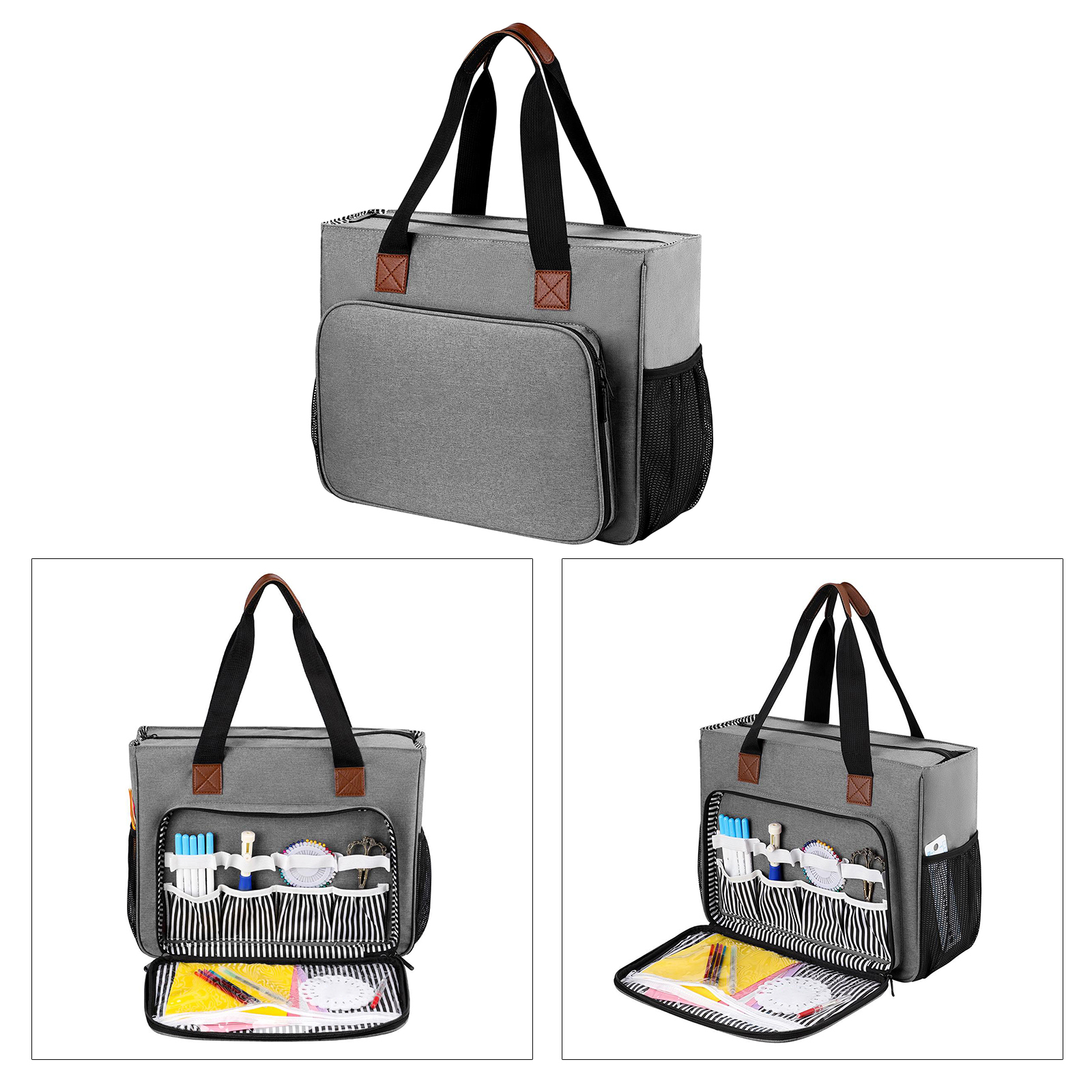 Portable Yarn Storage Tote Knitting Crochet Organizer Holder Bag Side Pockets