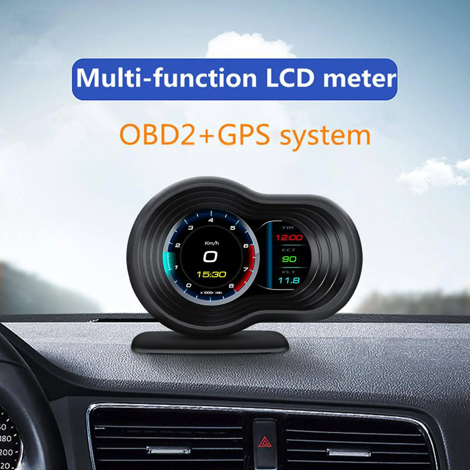 Head up Display Car Hud Display Car Universal Dual System Vehicle Speed MPH KM/h Engine RPM Mileage Measurement Speedometer