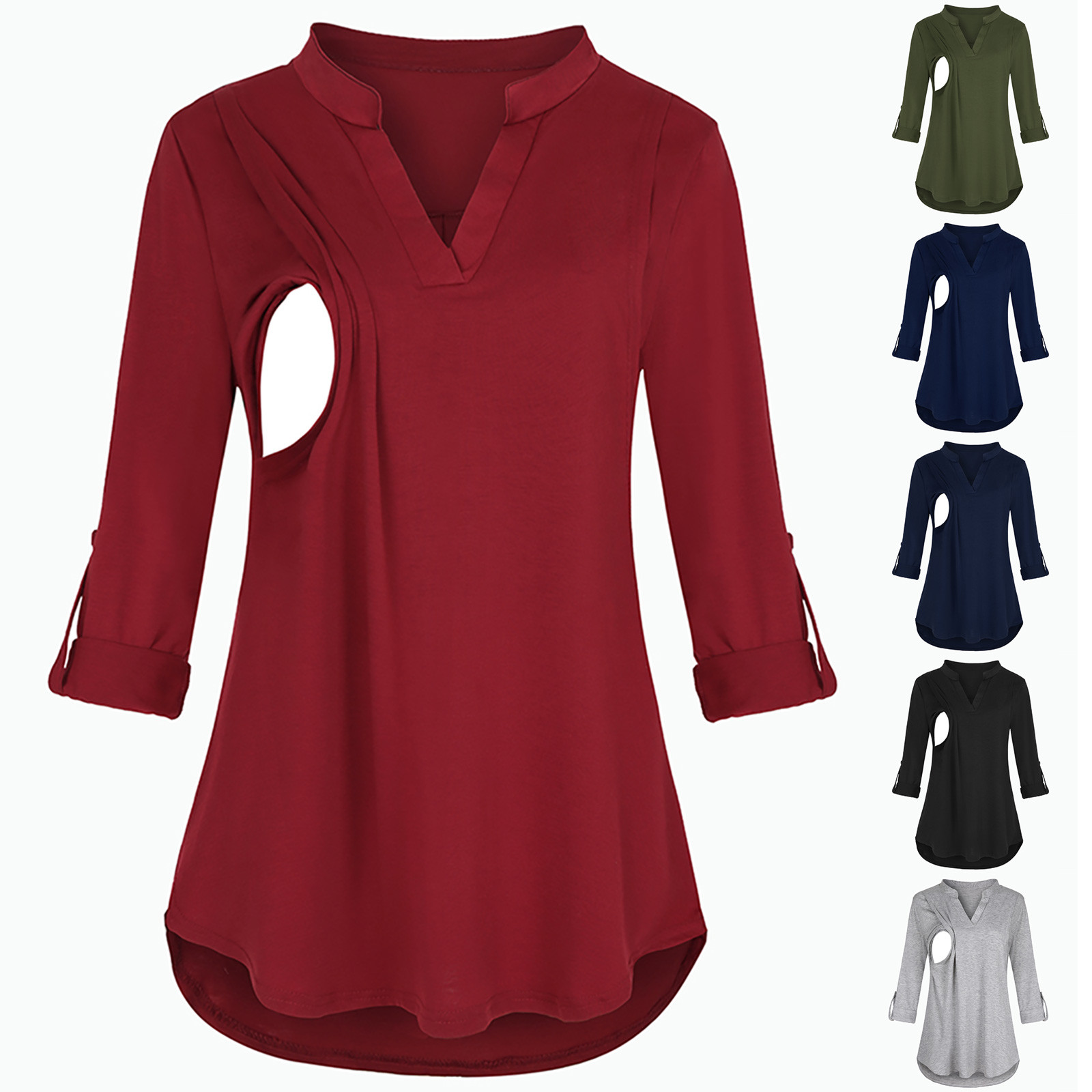 Camisa de Maternidade Roupa de Cor Sólida com Mangas Camiseta para Mulher Nova Compridas Grávida Roupa Amamentadora 1 Nova camisa de maternidade, roupa de cor