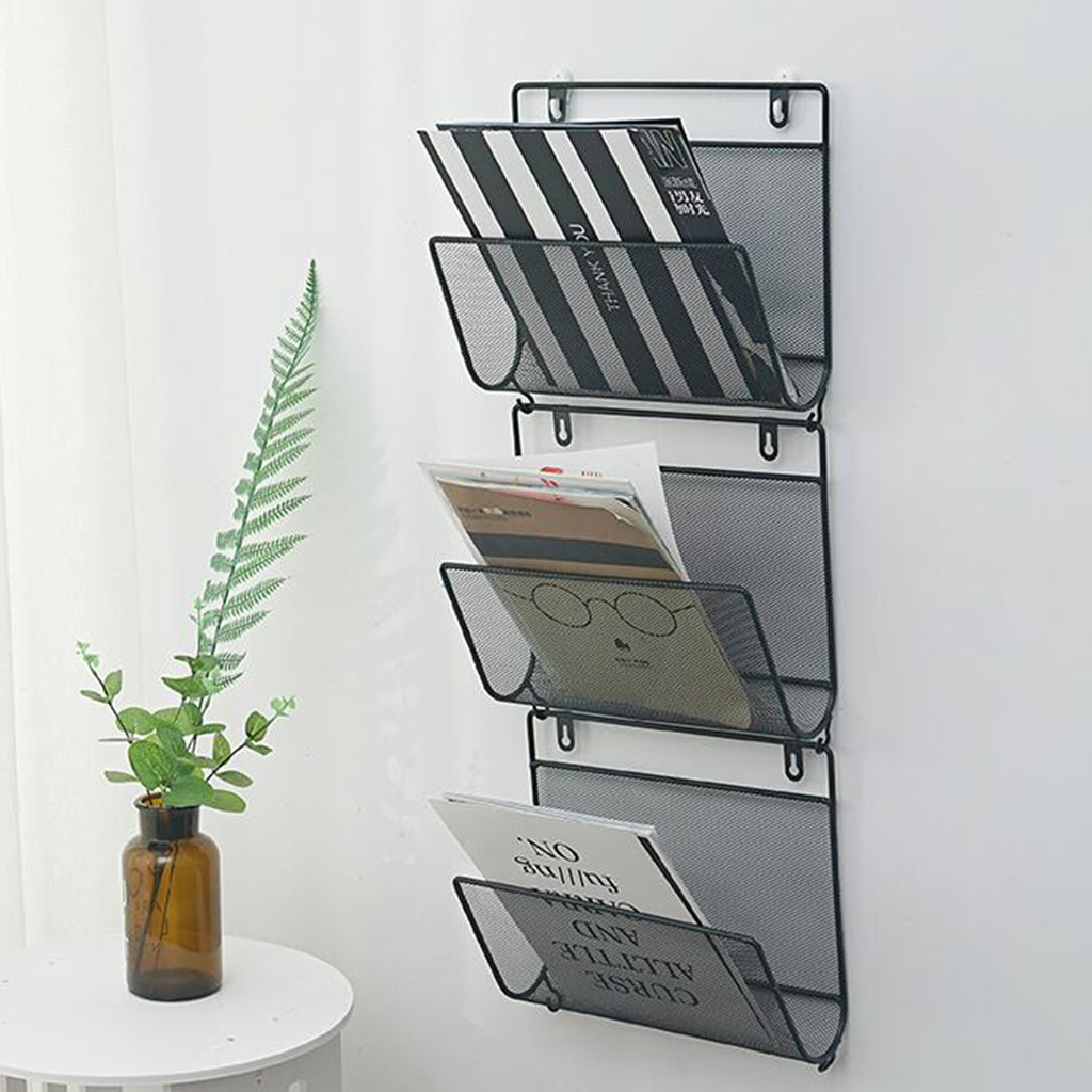 Wall Mounted Metal Kitchen Basket Magazine Newspaper Rack Shelf Holder