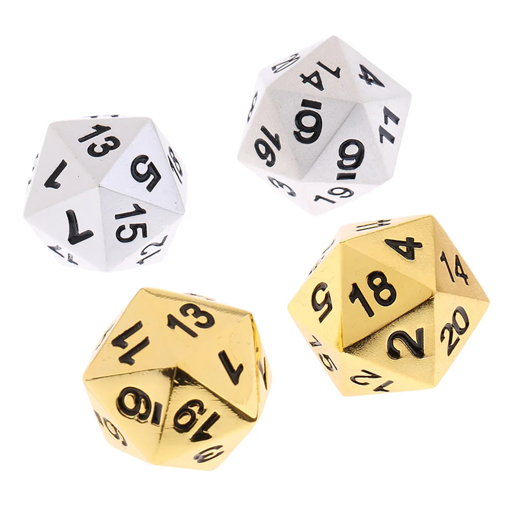 2x Zinc Alloy D20 20 Side Dices with Black Numbers for , Role Play Game