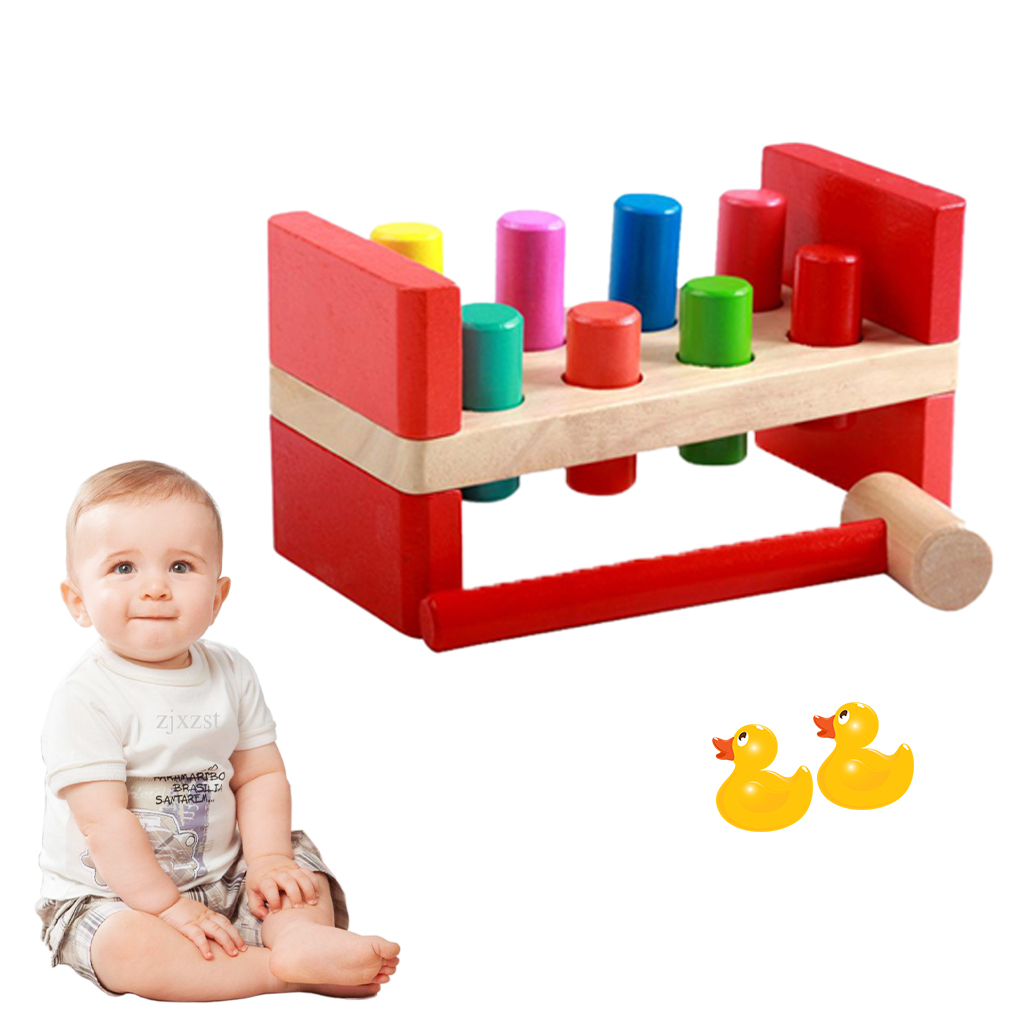 Wooden Toys Pounding Bench Toys for 18 Months 2 Year Old, Wooden Pegs Hammer Bench Educational Toy for Kids Boys Girls
