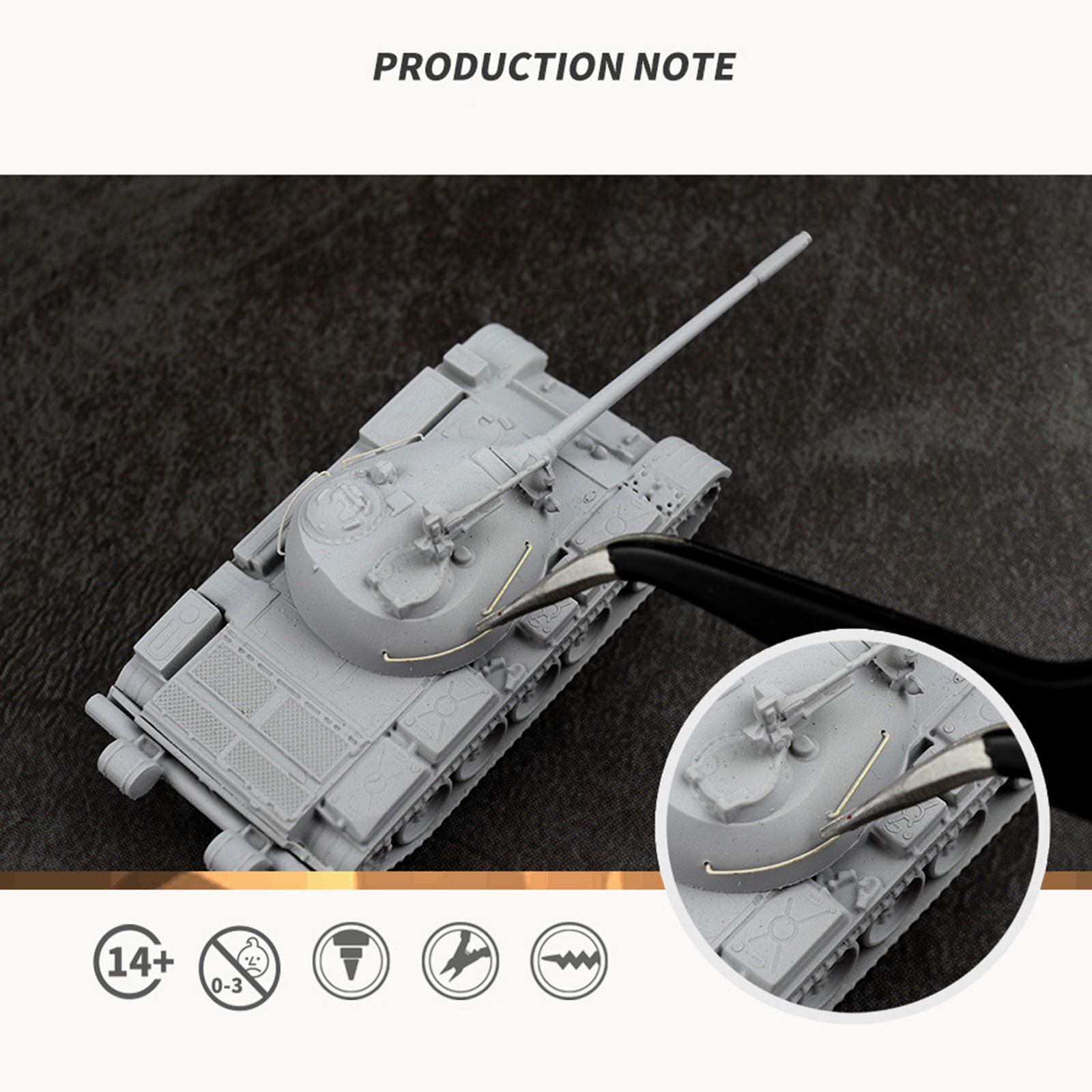 1:144 Scale Plastic Tank Model Soviet T54 Kid's Toys Home Decor Display Gray