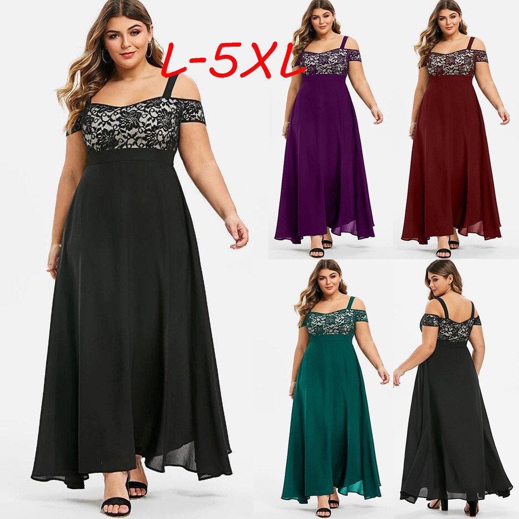 Cold Shoulder Floral Lace Maxi Dresses 