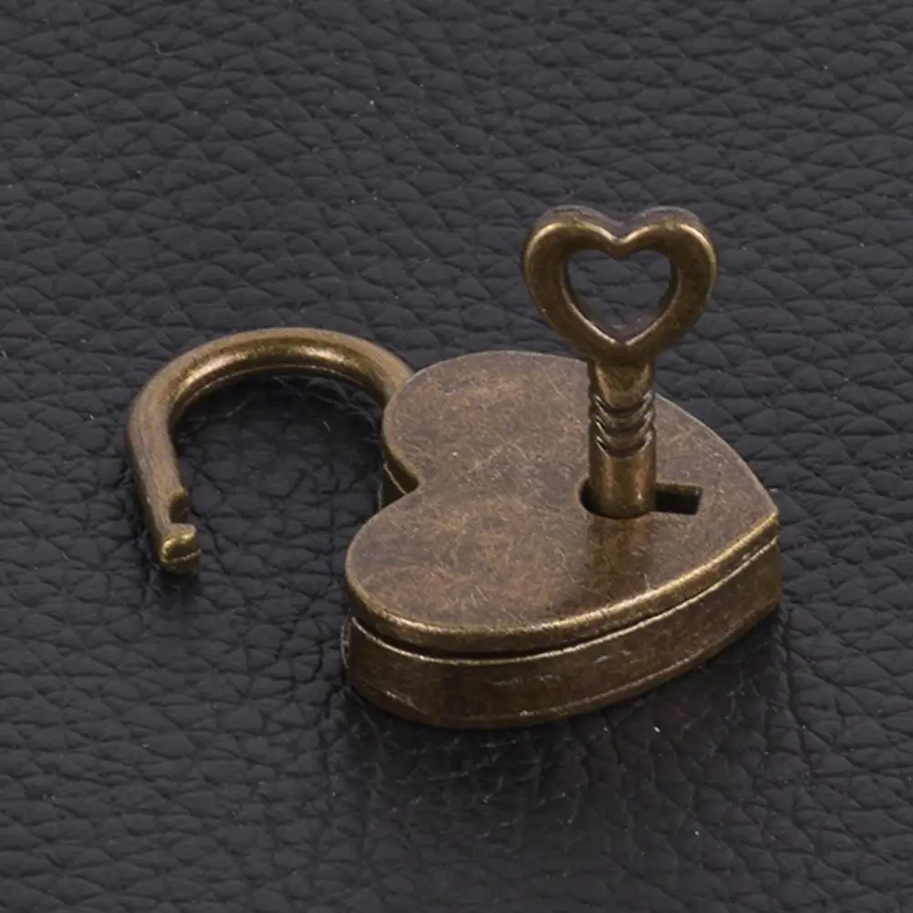 Vintage Heart Shape Padlock Bag Travel Suitcase Luggage Box Case Key Lock Sass 