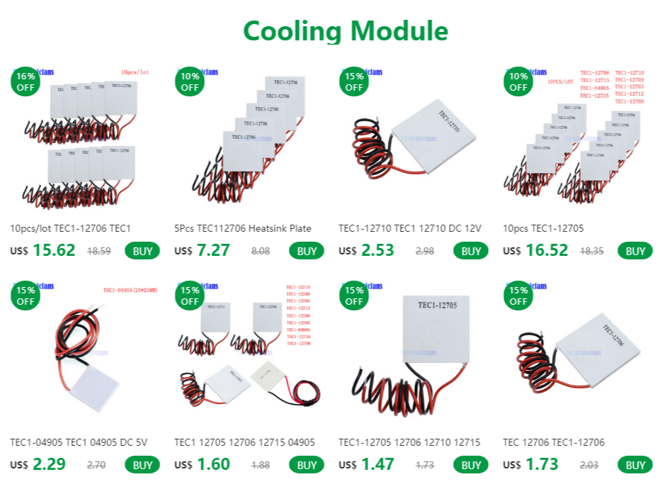 de calor, 12v e 8a, peltier tec1 12708 40x40m