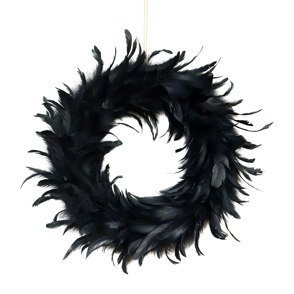 Cocktail Black Feather Wreath Wall Door Hanging Wreath Halloween Festival Party Home Office Hotel Decoration