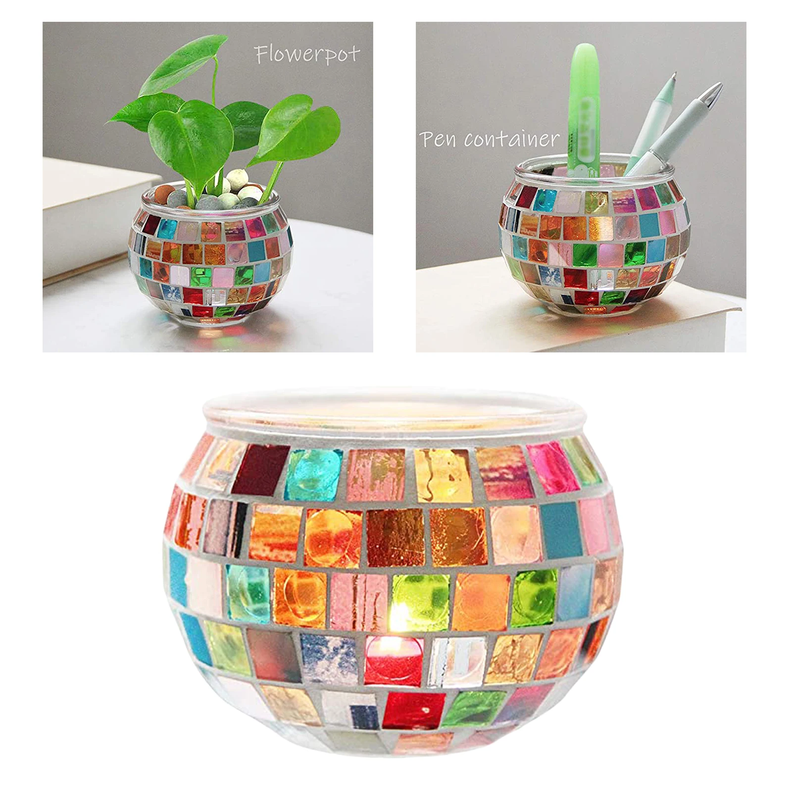 Romantic Mosaic Glass Candle Holder Votive Candlestick Centerpiece Banquet Engagement Dinner Party