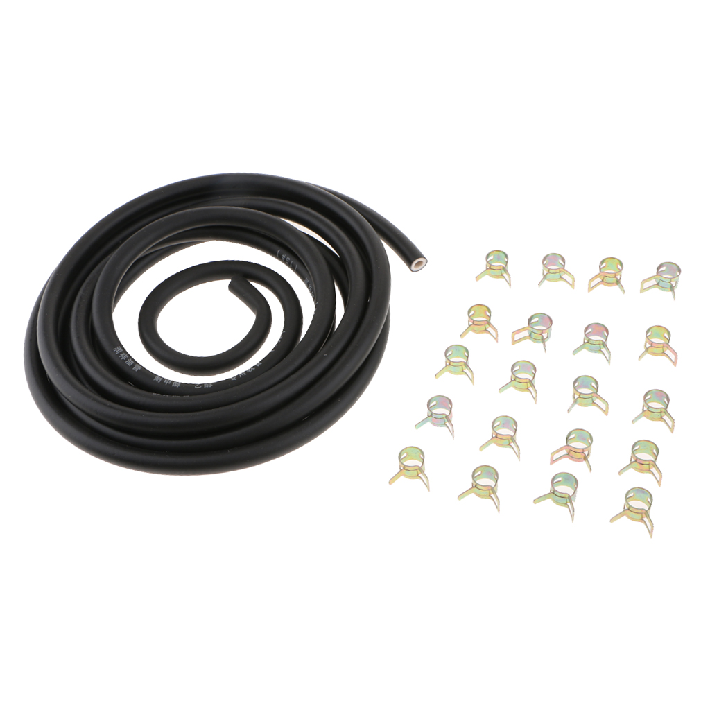 3 meters 1/4 Inch ID Fuel Line + 20pcs 2/5' ID Hose Clamps Motorcycle Fuel Line System for Small Engines Black