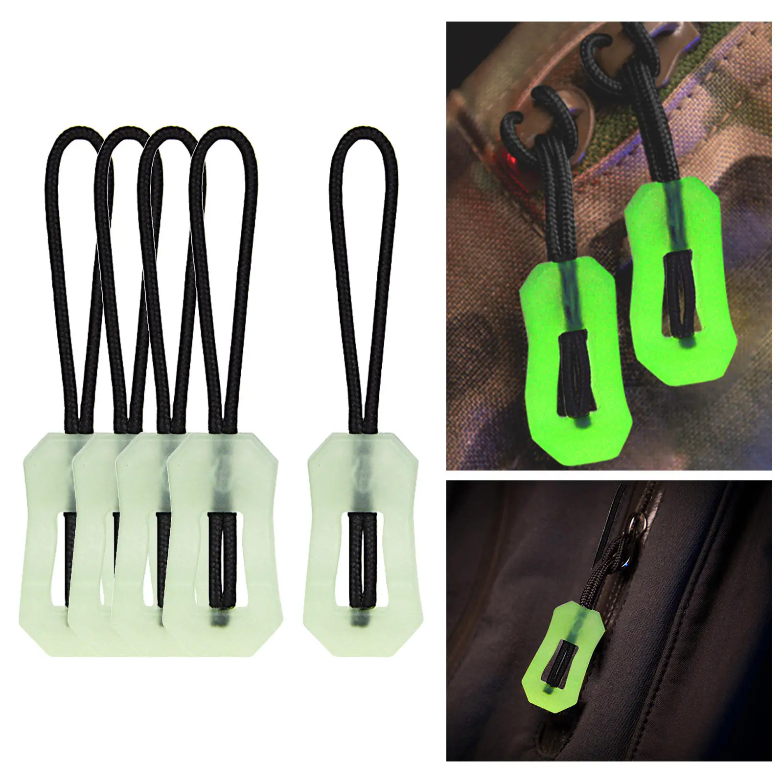 5x Portable Luminous Zipper Pulls Glow in The Dark Zip Ropes Markers for Mountaineering Jackets Outdoor Hiking Traveling Cases