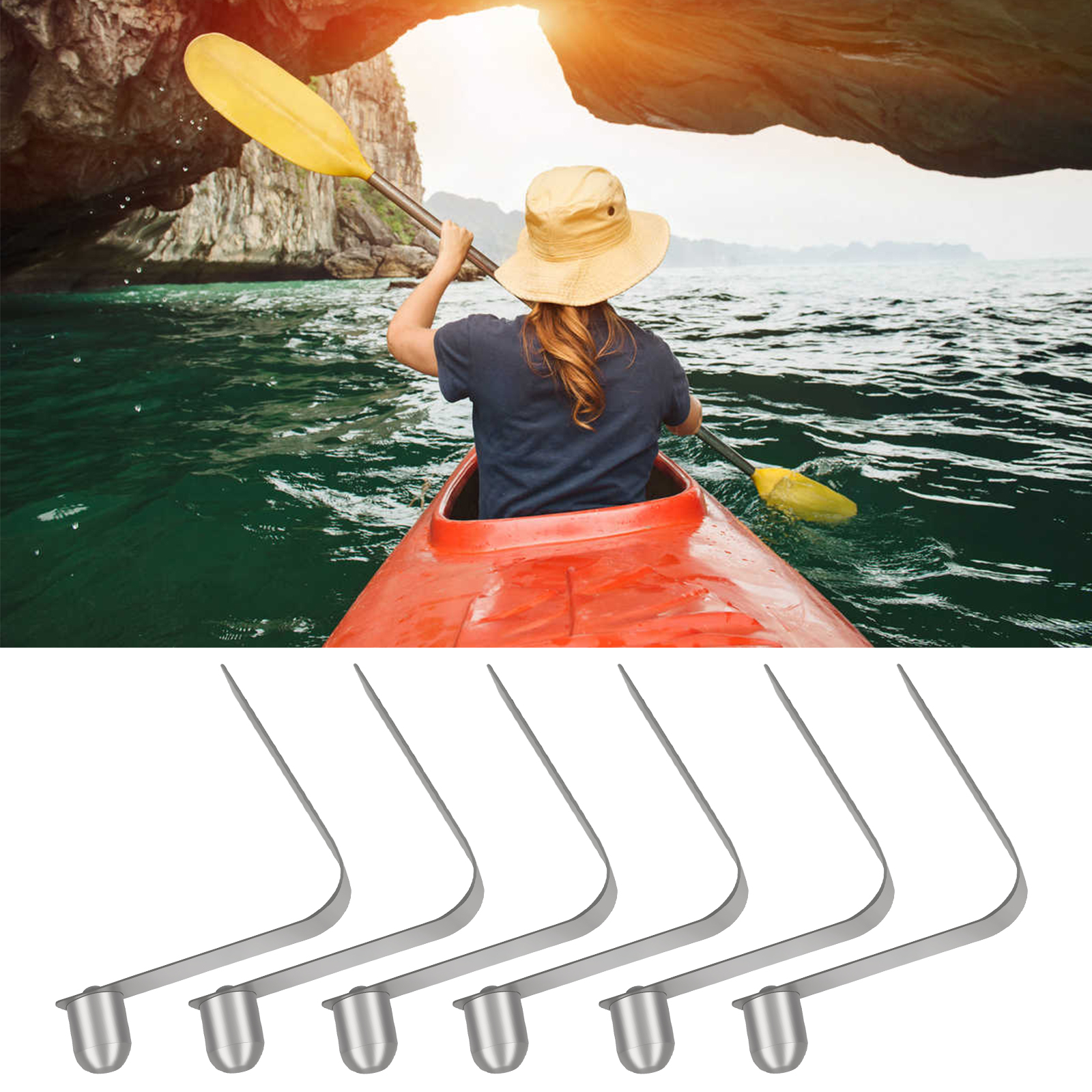 6x 8mm Stainless Steel Paddle Tent Pole Spring Snap Button Clips