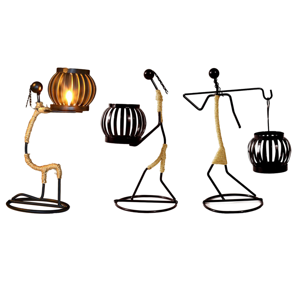 Creative Handmade Iron Candlestick Romantic Table Dinner Night Decors Props Metal Figure Candle Holder Ornament for Tea Light