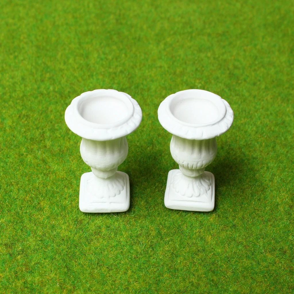 2 Pieces 1/12 scale White Flower Pot Dollhouse Miniature Garden Decoration