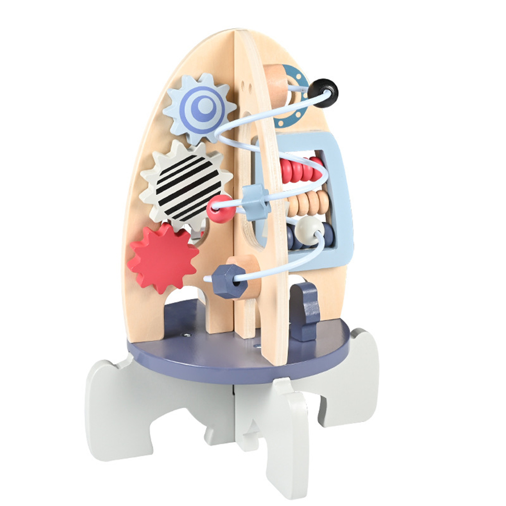 Wooden Lacing Threading Beads Counting Puzzle Rocket Toy Educational Toy